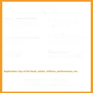 Detailed spec sheet showing dimensions and felt materials for Day of the Dead eyewear