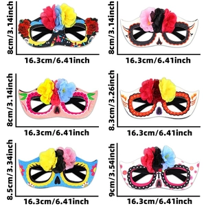 Set of six Day of the Dead flower sugar skull eyewear frames for Mexican party favors