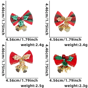 Mini Christmas bows with velvet texture and golden bells for tree and wreath decoration