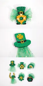St. Patrick's Day hair clips set featuring shamrocks, gnomes and rainbow sequins