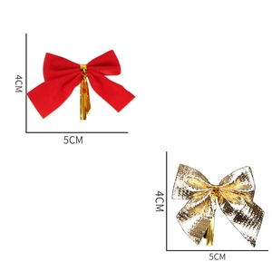 Dettaglio di fiocchi natalizi da 5cm in tessuto rosso e glitter oro decorativi