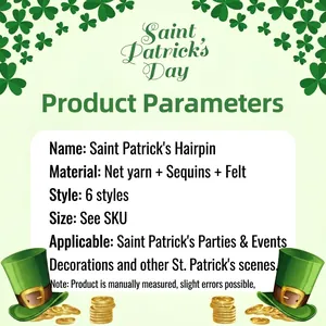 Saint Patrick's Day hair clip with mesh sequins and shamrock clover designs