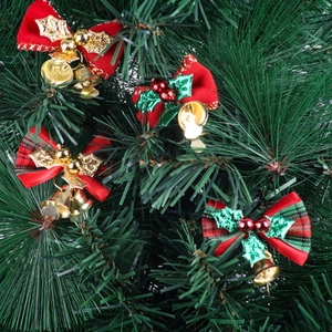 Set of 4 Christmas tree bows with bells and berries in red and green festive colors