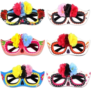 Colorful Day of the Dead party eyewear set with decorative flowers and sugar skull patterns