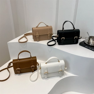 Retro PU Leather Women Small Square Shoulder Bag Vintage Design Crossbody Handbag With Double Buckle Decorative Fashion Bag