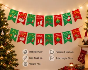Details zur 2,8 m langen Weihnachts-Papiergirlande mit 17x26 cm rot-grünen Flaggen