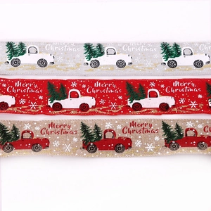 Christmas truck ribbons with Merry Christmas print and glitter snowflakes for tree decor