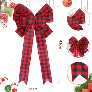 Classic red and black plaid Christmas bow ornament, size 21x42cm for tree decoration