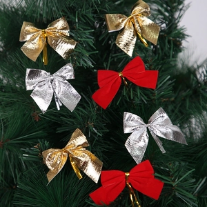 Christmas Tree Bow Ornaments Metallic Velvet Bowknots Festival Hanging Decorations For Home Party Red Gold Silver Bows