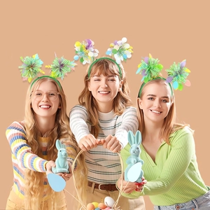 Easter chick and egg headbands with colorful tinsel and sequins for festive children costumes