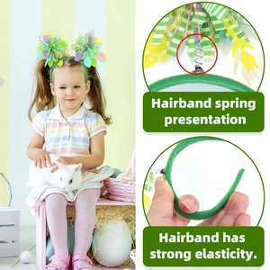 Easter headband for kids with colorful spring pom poms and high elasticity hair accessory