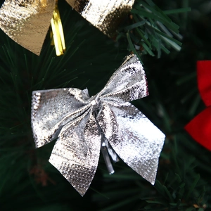 Mini Christmas tree bows in gold, silver and red for festive holiday tree decoration