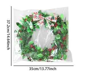 Christmas wreath with festive bow and berries, measuring 37.2cm height by 35cm width