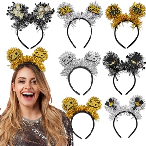 2026 New Year Party Headbands Glitter Tinsel Crown Star Champagne Glass Festive Props New Year Eve Party Decorations