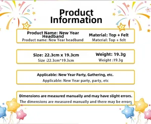 Detailed size specifications for the New Year headband made of felt and tinsel materials