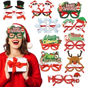 Lunettes de Fête de Noël Dessin Animé Renne Chapeau d'Elfe Père Noël Merry Christmas Lettre PVC Accessoires de Photomaton Déco