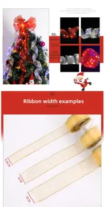 Detail of Christmas LED mesh ribbon showing 3.8cm, 5cm and 6cm widths with gold edges
