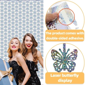 2M colorful laser hollow butterfly fringe curtain with adhesive backing for party decor