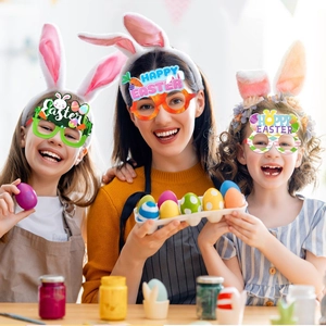 Easter cartoon glasses with bunny ears and colorful eggs for festive party props