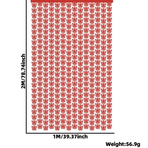 Detailed size diagram for red butterfly foil fringe curtain, 2M high and 1M wide