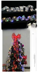Macro detail of 3.8cm gold LED mesh ribbon lights used for Christmas tree decoration