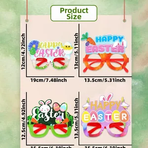 Size chart showing Easter glasses frames dimensions for chicks and rabbit styles
