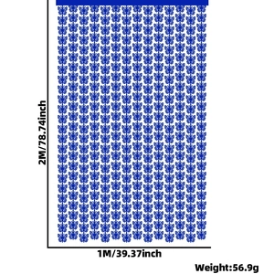 Detailed view of blue butterfly fringe curtain showing 1x2m size and weight specs