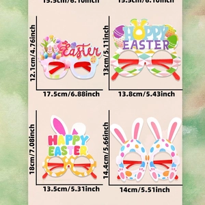 Detail view of four colorful Easter paper glasses with specific size measurements in cm