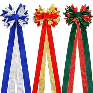 Large velvet Christmas bows with glitter sequins for tree toppers and festive decoration