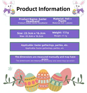 Spécifications de taille détaillées pour le serre-tête lapin de Pâques à fleurs