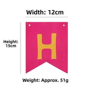 Detailed view of pink cardstock birthday banner flag with golden letter H and 12x15cm dimensions