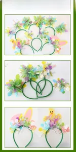 Detail of Easter headbands featuring yellow chicks and pink bunny ears with tinsel