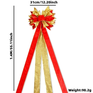 Large red and gold Christmas tree topper bow measuring 1.4 meters for festive home decor