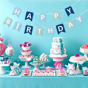 Happy Birthday Paper Banner Colorful Bronzing Gold Letter Dovetail Bunting Garland For Birthday Party Wall Decoration