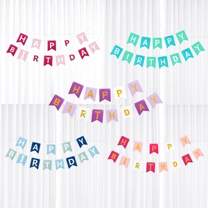 Colorful paper Happy Birthday banner with gold foil letters for party decoration