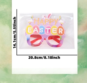 Detail showing Happy Easter cardboard glasses with rabbit ears and egg patterns in package
