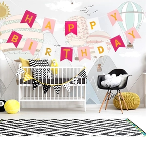 Pink and white Happy Birthday bunting banner for baby party wall decoration