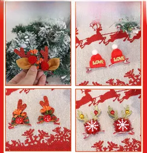 Détail de pinces à cheveux bois de renne scintillants et bonnets en laine de Noël