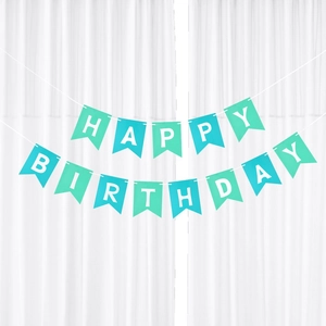 Teal blue Happy Birthday banner with gold foil lettering for minimalist party decoration