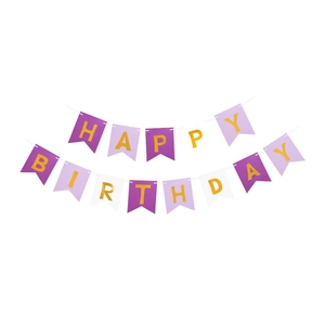 Colorful paper Happy Birthday banner with gold foil letters for party decoration