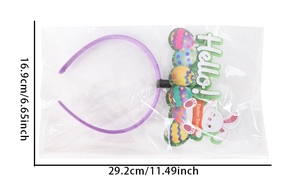 Détail du serre-tête de Pâques avec lapins et œufs colorés avec dimensions indiquées
