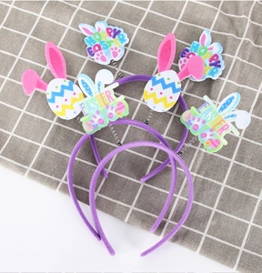 Lot de 3 serre-têtes de Pâques avec oreilles de lapin et œufs colorés sur ressorts