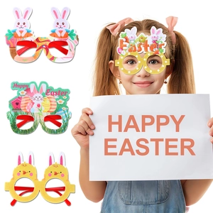 Easter cartoon bunny and chick themed party glasses set with festive egg decorations
