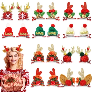 Barrettes de Noël avec bois de renne pailletés et bonnet de Père Noël pour coiffure