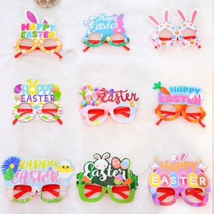 Set of 9 colorful Easter party glasses with rabbit ears, eggs and chicks for kids