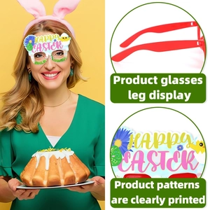 Easter party glasses with Happy Easter text and cute chick egg patterns for kids