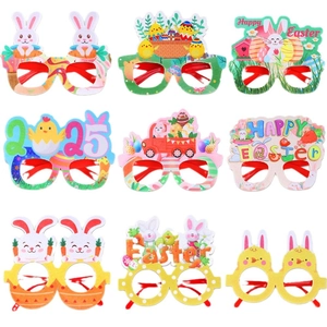 9-piece set of cartoon Easter glasses featuring bunnies, chicks and festive eggs