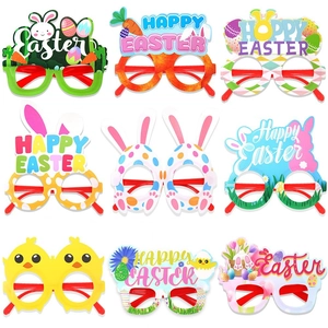 Nine-piece colorful Easter paper glasses set featuring rabbits eggs and carrot designs