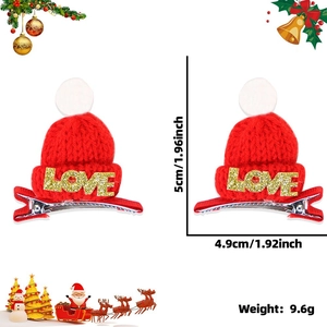 Barrettes de Noël en forme de bonnet rouge avec pompon blanc et paillettes dorées LOVE