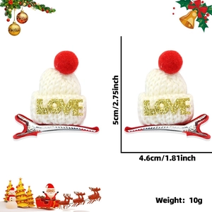 Pinces à cheveux de Noël avec bonnets en tricot blanc, paillettes LOVE et pompons